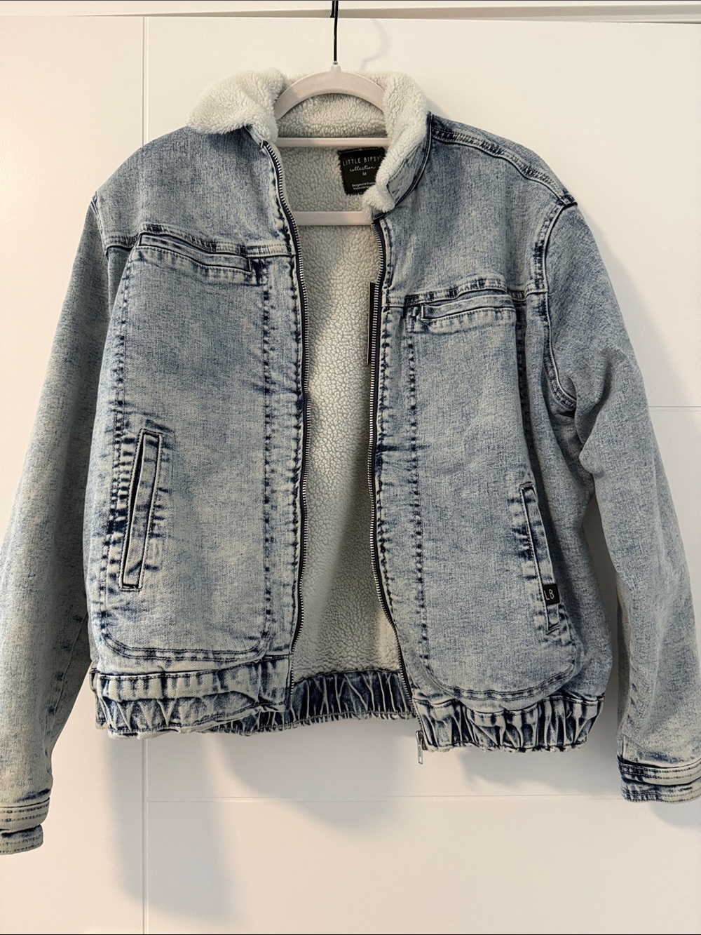 Little Bipsy Light Blue Denim Jacket with Cream Sherpa